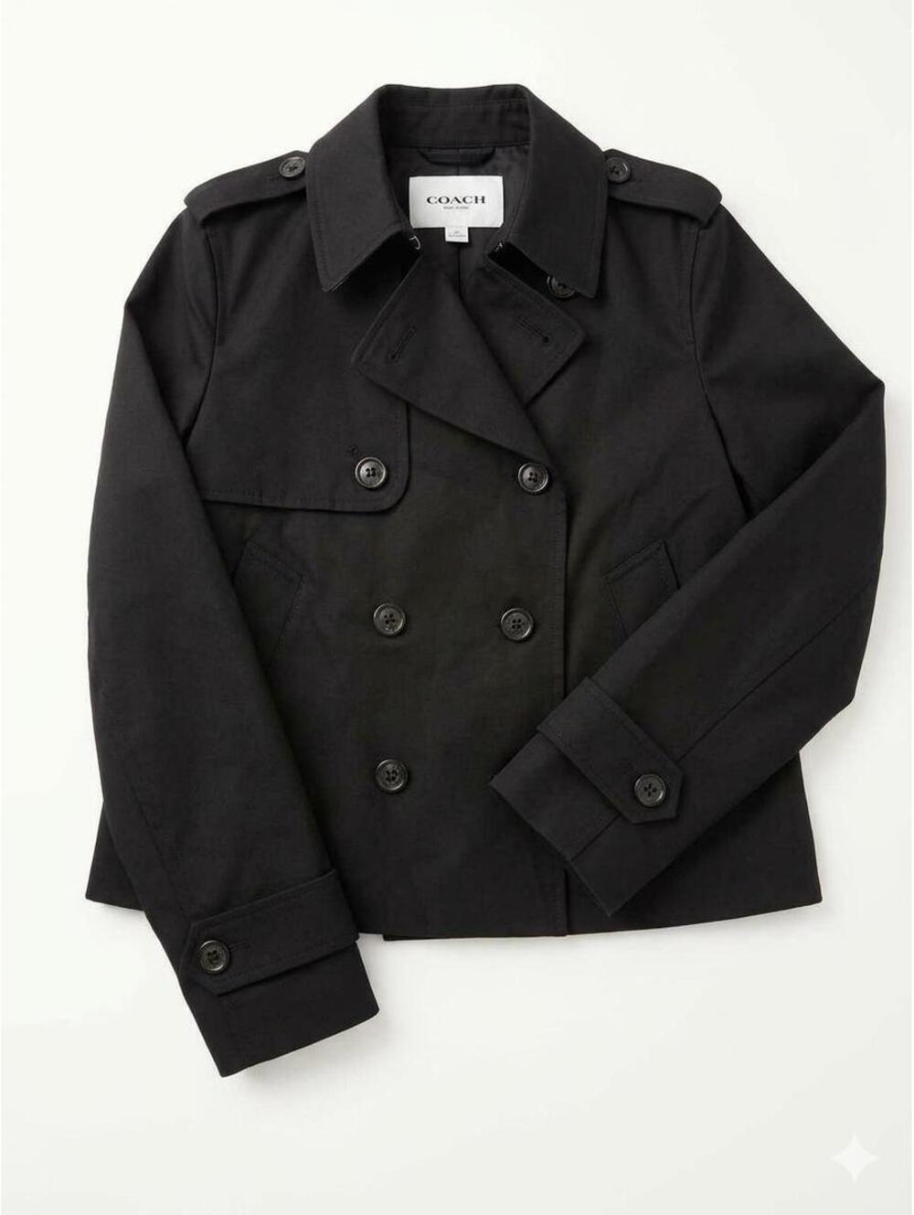 Vintage Coach Black Short Trench Coat, Double Breasted Cropped Pea Coat SZ M